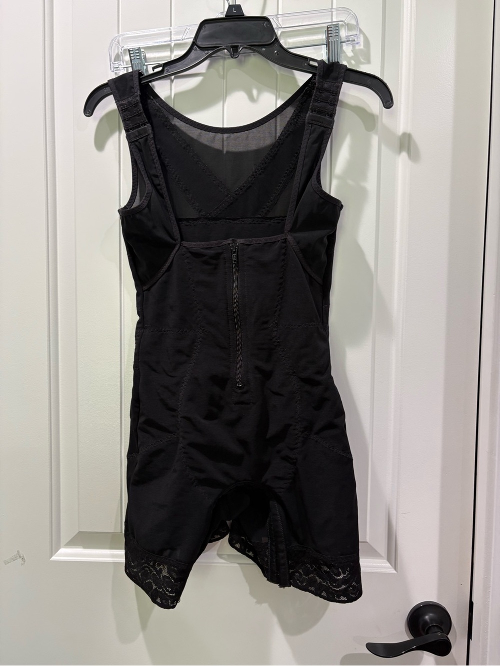 Ardyss Sleek Black Women's Shapewear Bodysuit with Front Zip and Lace Hem